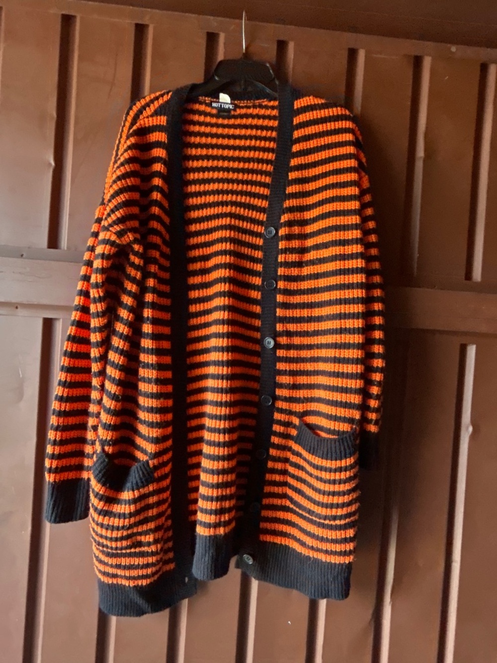Hot Topic Black and Orange Stripped Cardigan Halloween Medium Women Long Sleeve